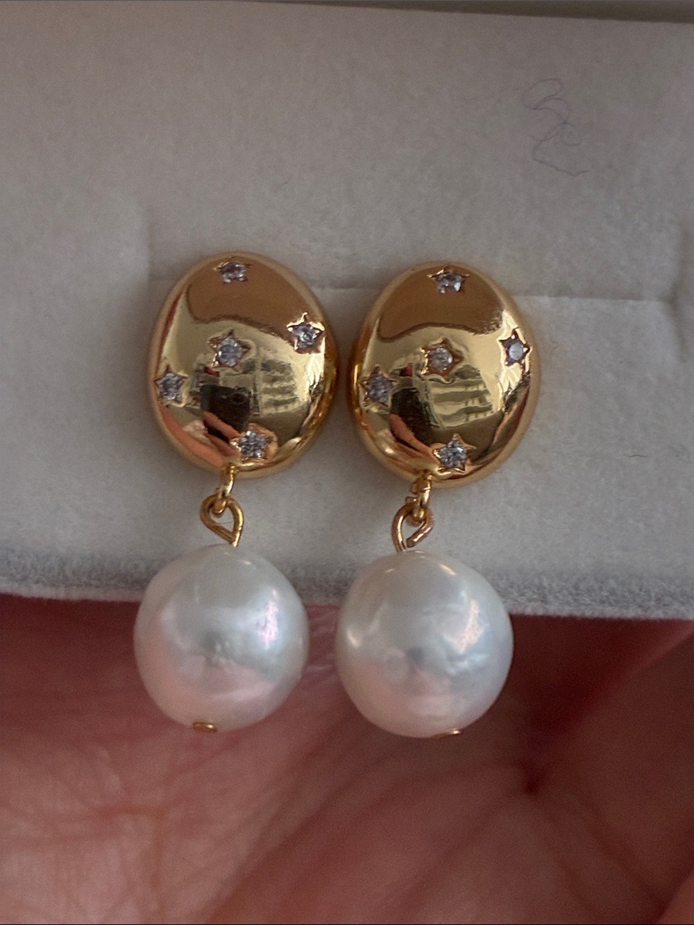 Gold-Tone Star Accent Earrings with White Pearl Drops